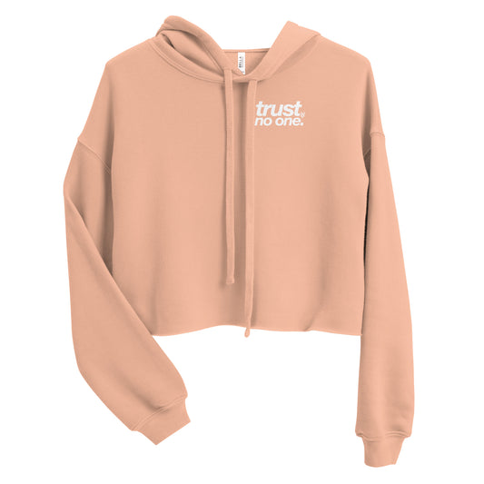 Trust No-One | Crop Hoodie - Peach & White